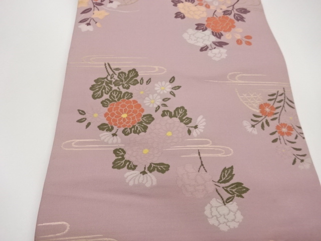  草花模様織出し名古屋帯